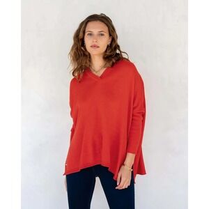 Mersea Catalina V-Neck Sweater in Chili Red One Size Classic Knit Cozy